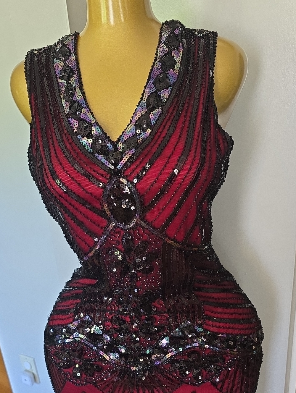 Beaded Sequin Red Cocktail Dress